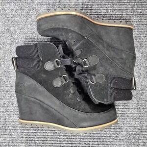 UGG Boots Womens Size 7 Black Kriston Suede Wedge Waterproof Lace Up Winter Shoe